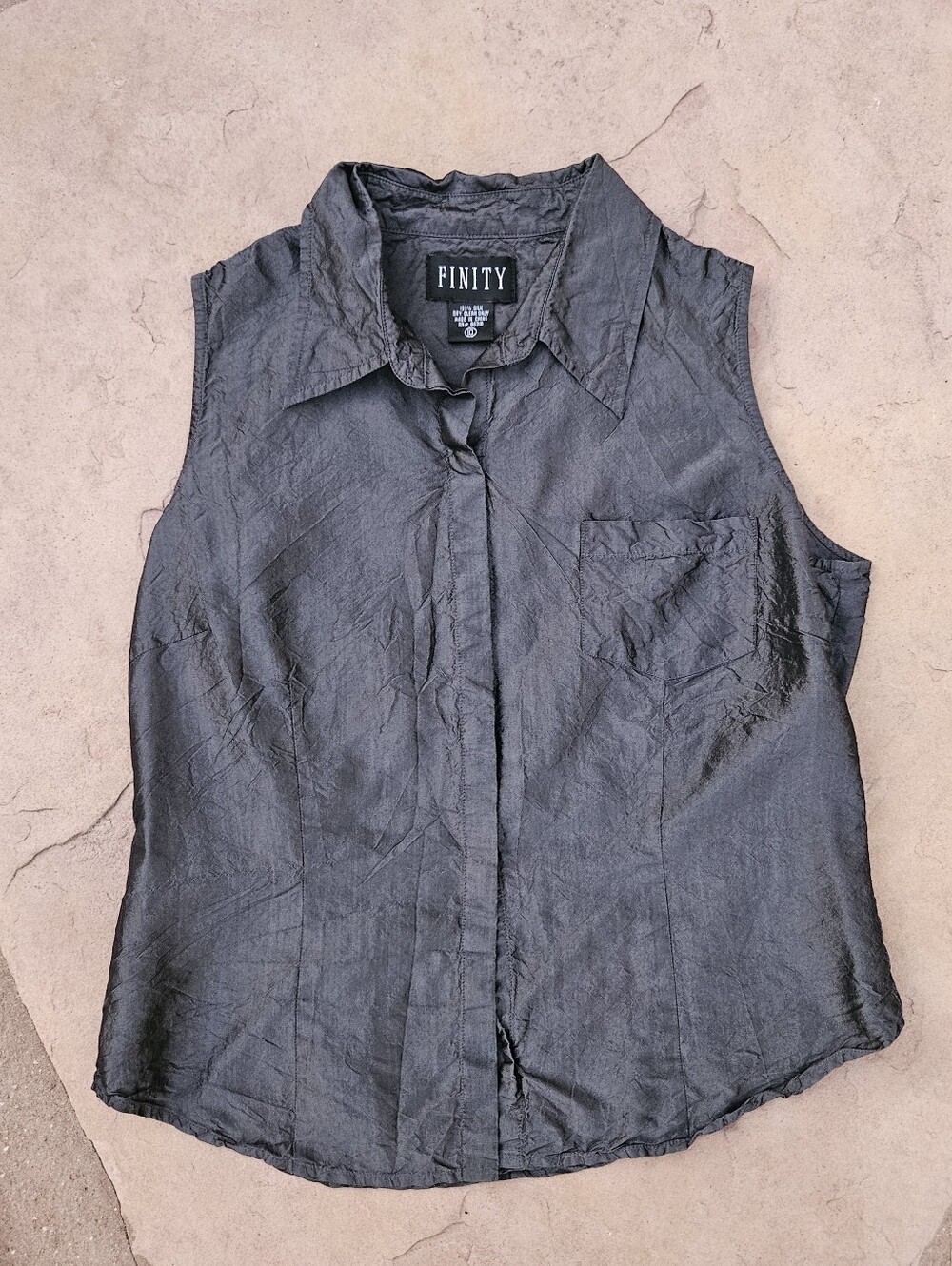 Crinkled Silk Button Down Tank